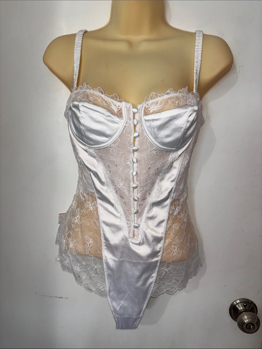 Intimately Free People White Lace Satin Teddy Bodysuit